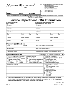Service Department RMA Information
