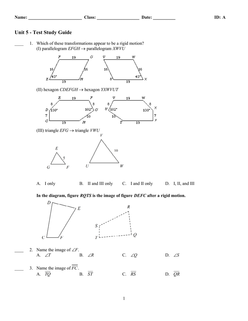 ExamView - Unit 25 - Test.tst - Union Academy Charter School With Regard To Geometry Transformation Composition Worksheet Answers
