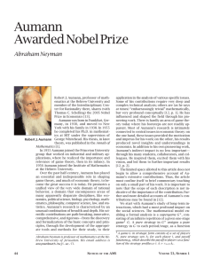 Aumann Awarded Nobel Prize - American Mathematical Society