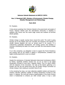 1 Solomon Islands Statement at UNFCCC COP21 Hon. S. Manetoali