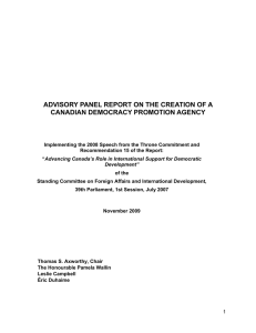 ADVISORY PANEL REPORT ON THE CREATION OF A CANADIAN