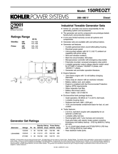 Ratings Range Model: 150REOZT Industrial Towable Generator