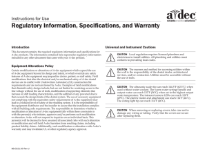 Regulatory Information, Specifications, and Warranty - A-dec