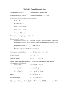 PHYS 1111 Exam 2 Formula Sheet