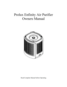 Prolux Enfinity Air Purifier Owners Manual