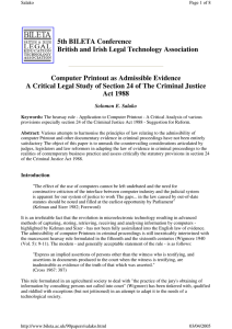 Computer Printout as Admissible Evidence A Critical Legal