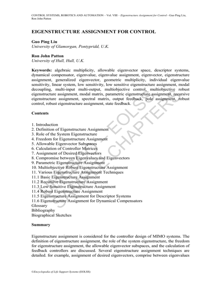 eigenstructure assignment for control system design