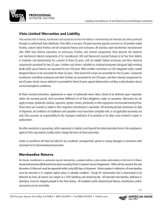 Vista Limited Warranties and Liability Merchandise Returns