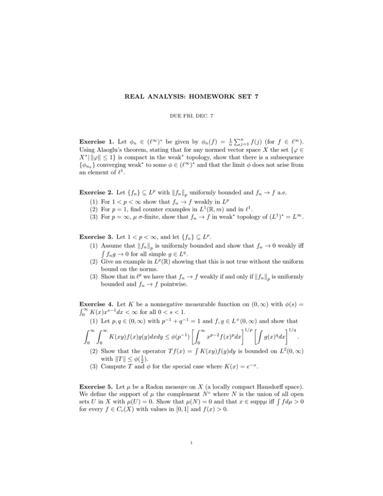 Real Analysis Homework Set 7 Exercise 1 Let F N L