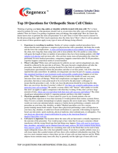 Top 10 Questions for Orthopedic Stem Cell Clinics
