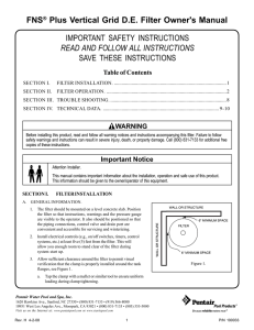 FNS® Plus Vertical Grid D.E. Filter Owner`s Manual