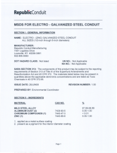 msds for electro - galvanized steel conduit