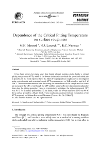 Dependence of the Critical Pitting Temperature on surface roughness