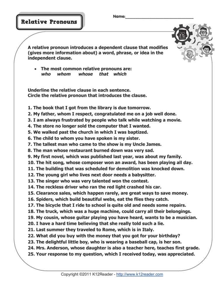 Relative Clauses Worksheet High School