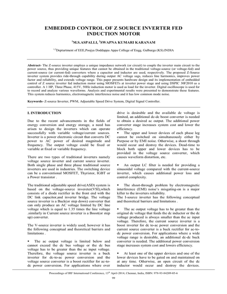 embedded control of z source inverter fed induction motor