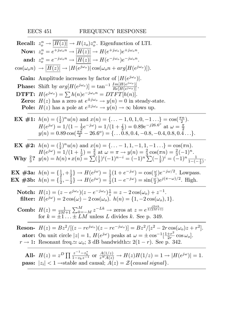 Eecs 451 Frequency Response Recall Zn H Z H Zo Zn