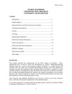 student handbook chemistry ph.d. program university of rochester