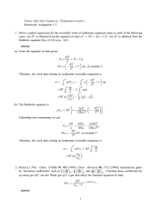 Chem 420D523 Chemical Thermodynamics Homework Assignment