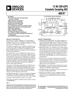 AD678 12-Bit 200 kSPS Complete Sampling ADC Data Sheet