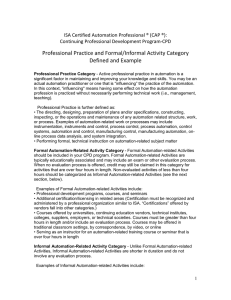 Professional Practice and Formal/Informal Activity Category