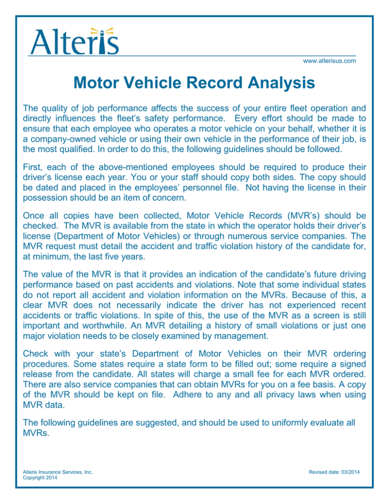 Motor Vehicle Record Analysis