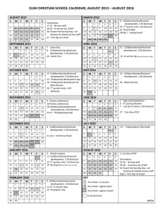 elim christian school calendar, august 2015 – august 2016
