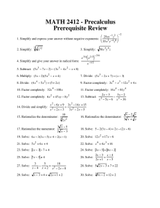 MATH 2412 - Precalculus Prerequisite Review