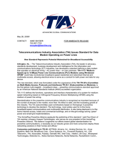 Telecommunications Industry Association (TIA) Issues Standard for