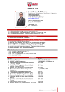 CURRICULUM VITAE Education 1. Ph.D (Materials Engineering