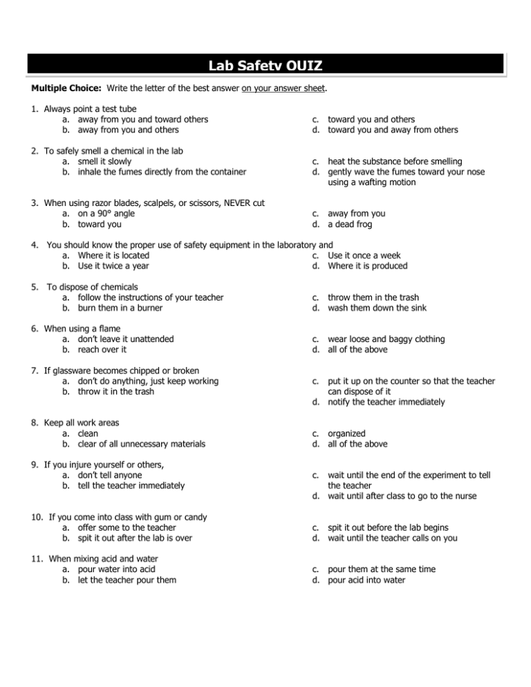 Chemical Safety Quiz Questions Answers - KeatonrtWood