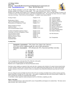 Summative Assessments = 70% (Units Tests, Major Labs, Quizzes