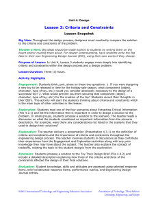 Lesson 3: Criteria and Constraints