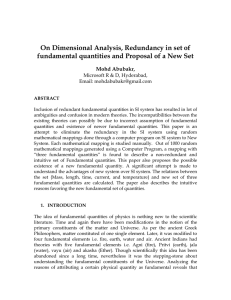 On Dimensional Analysis, Redundancy in set of