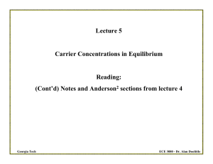 Lecture 5 Carrier Concentrations in Equilibrium Reading: (Cont`d