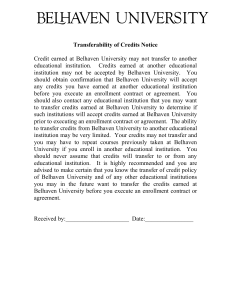 Transferability of Credits Notice Credit earned at Belhaven