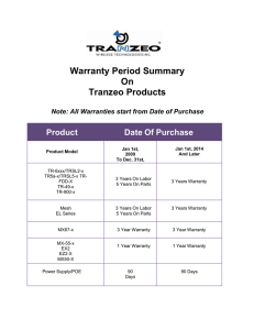 Warranty Period Summary On Tranzeo Products