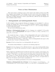 Notes on State Minimization 1 Distinguishable and Indistinguishable