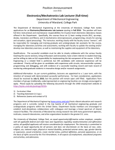 Position Announcement Electronics/Mechatronics Lab Lecturer (full