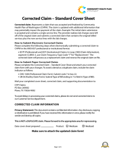 Corrected Claim – Standard Cover Sheet