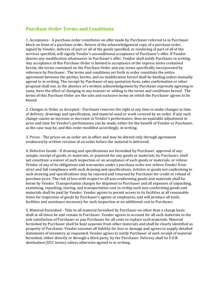 Purchase Order Terms And Conditions
