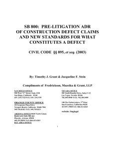 SB 800: PRE-LITIGATION ADR OF CONSTRUCTION DEFECT