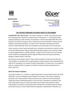 THE COOPER COMPANIES ACQUIRES ASSETS OF RECOMBINE