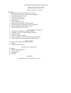 STANDARDS ORGANISATION OF NIGERIA ACT ARRANGEMENT