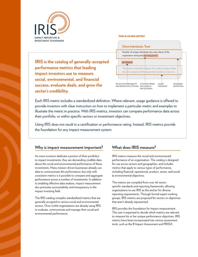 IRIS is the catalog of generally-accepted performance