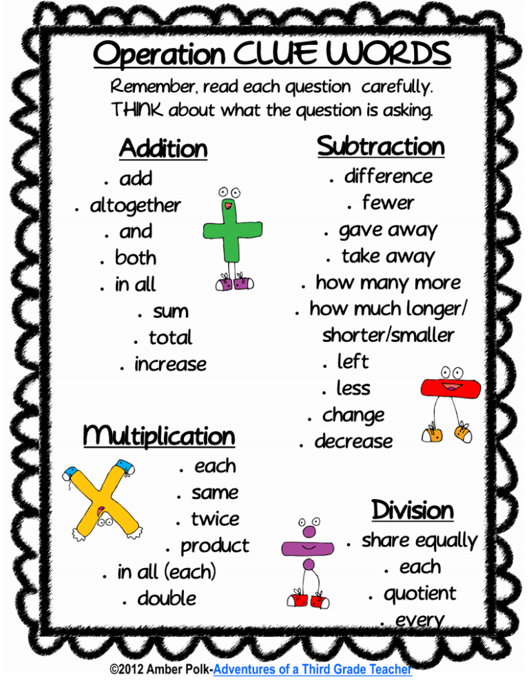 Key Words For Math Problems