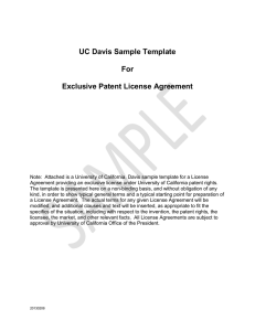 UC Davis Sample Template For Exclusive Patent License Agreement