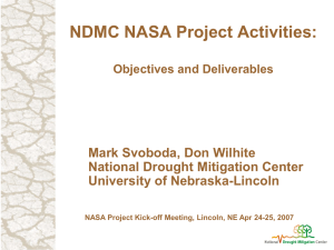 NDMC NASA Project Activities: Objectives and Deliverables