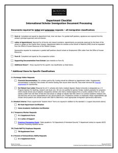 Department Checklist International Scholar Immigration Document