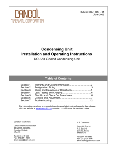 Condensing Unit Installation and Operating Instructions