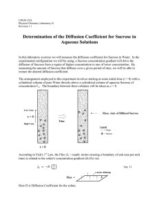Determination of the Diffusion Coefficient for Sucrose in Aqueous